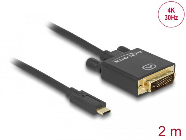 DeLOCK 2m, USB-C/DVI 24+1 USB-Grafikadapter 3840 x 2160 Pixel Schwarz (85321)