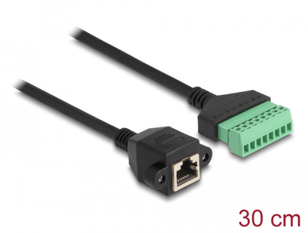 DeLOCK RJ45 Kabel Cat.6 Buchse zu Terminalblock Adapter zum Einbau 30 cm 2-teilig (66054)