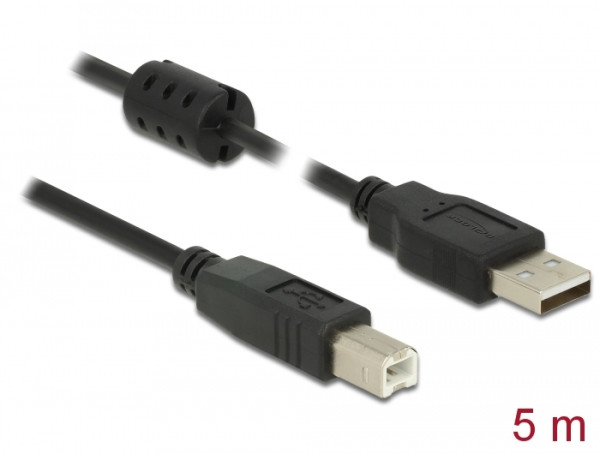 DeLOCK 5m, USB 2.0-A/USB 2.0-B USB Kabel USB A USB B Schwarz (84899)