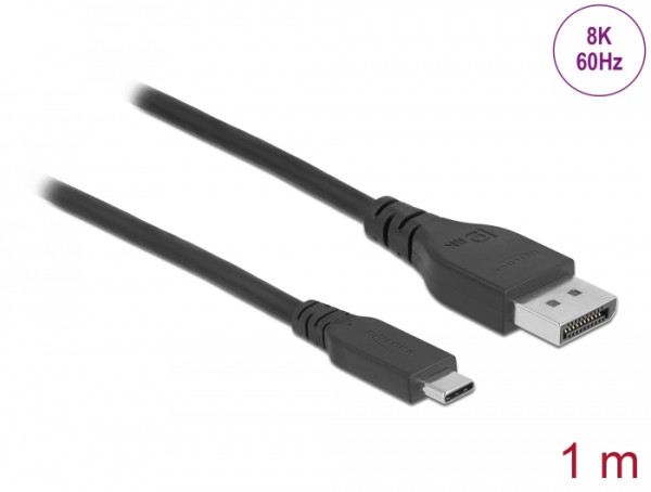 DeLOCK Bidirektionales USB Type-C zu DisplayPort Kabel DP Alt Mode 8K 60 Hz 1 m DP 8K zertifiziert (86038)