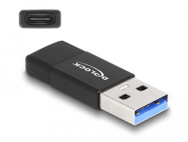 DeLOCK USB 3.2 Gen 2 Adapter USB Typ-A Stecker zu USB Type-C Buchse aktiv schwarz (60001)