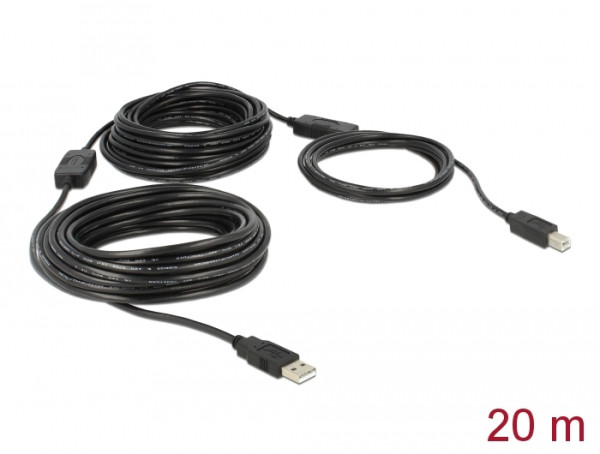 DeLOCK 20m, USB2.0-A - USB2.0-B USB Kabel USB A USB B Schwarz (83557)