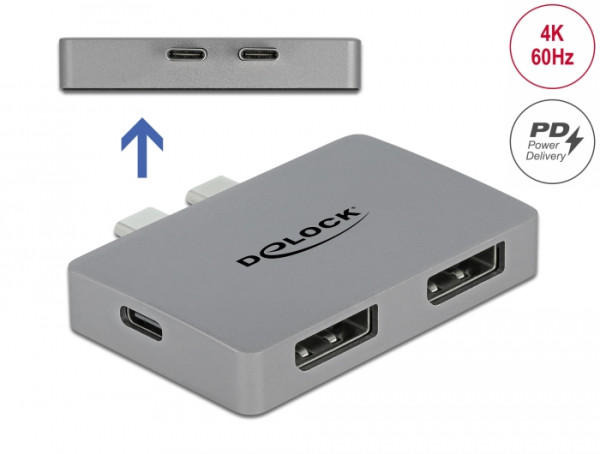 DeLOCK Dual DisplayPort Adapter mit 4K 60 Hz und PD 3.0 für MacBook (64001)