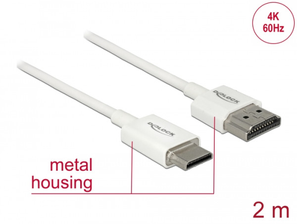 DeLOCK 85144 HDMI-Kabel 2 m HDMI Typ A Standard HDMI Type C Mini Weiß (85144)