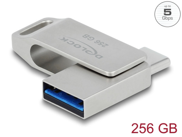 DeLOCK USB 5 Gbps USB-C + Typ-A Speicherstick 256 GB - Metallgehäuse (54008)