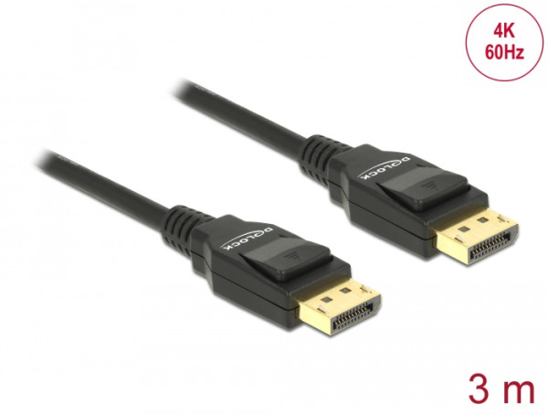 DeLOCK Cable Displayport 3m male - male Gold Schwarz (82424)