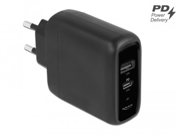 DeLOCK USB Ladegerät USB Type-C PD 3.0 und USB Typ-A mit 20 W + 12 W (41455)