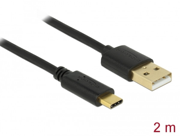 DeLOCK 2m, USB2.0-A/USB2.0-C USB Kabel USB A USB C Schwarz (83327)