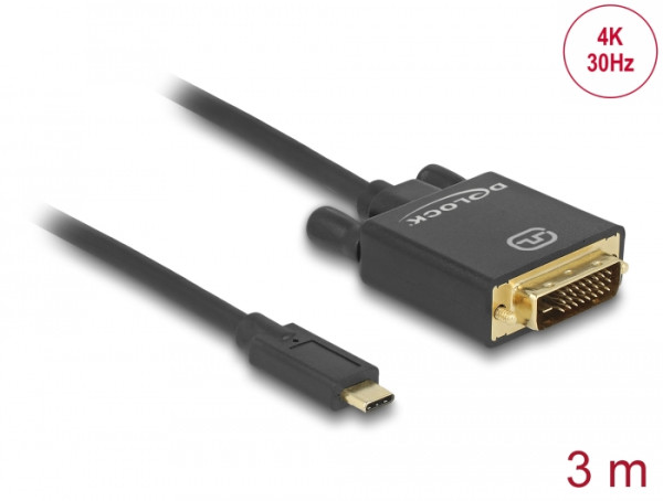 DeLOCK 3m, USB-C/DVI 24+1 USB-Grafikadapter 3840 x 2160 Pixel Schwarz (85322)