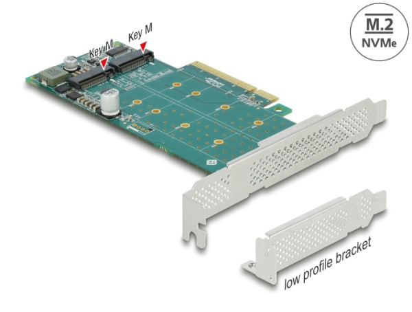 DeLOCK PCI Express x8 Karte zu 2 x intern NVMe M.2 Key M - Bifurcation - Low Profile Formfaktor (89045)