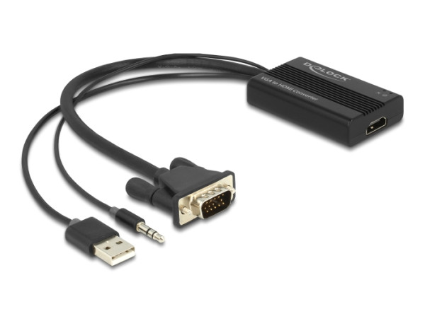 DeLOCK 62597 Videokabel-Adapter 0,25 m HDMI Typ A Standard VGA D-Sub + 3.5mm + USB Type-A Schwarz (62597)