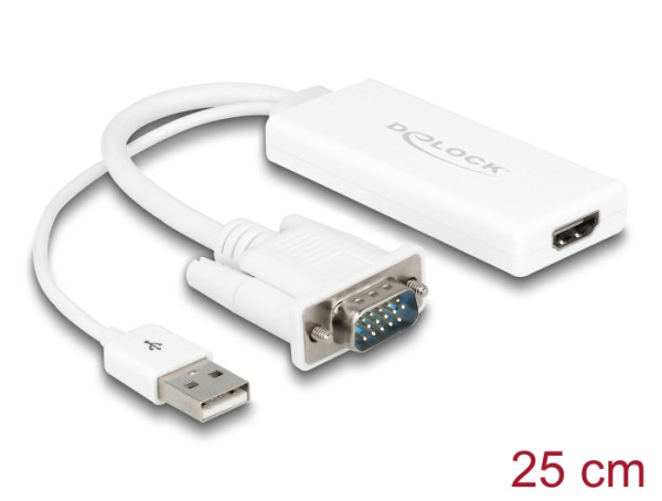 DeLOCK 62460 Videokabel-Adapter 0,25 m HDMI Typ A Standard VGA D-Sub + USB Weiß (62460)