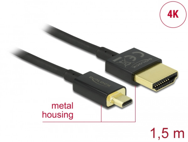 DeLOCK HDMI-A/HDMI Micro-D, 1.5 m HDMI-Kabel 1,5 m HDMI Typ A Standard HDMI Typ D Mikrofon Schwarz (84782)