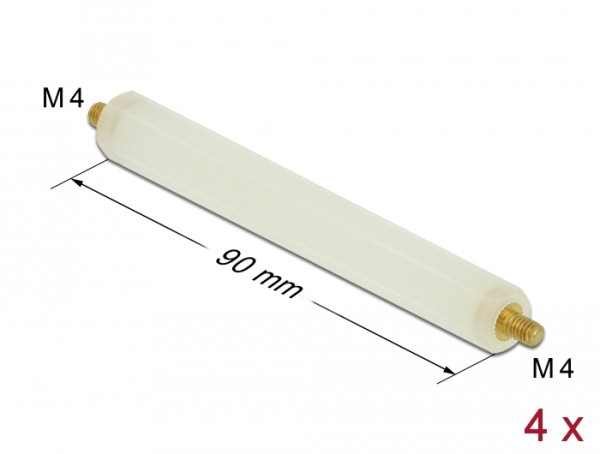 DeLOCK Abstandshalter M4 x M4, Sechskant, Außen / Außen, 90 mm natur 4 Stück (60274)