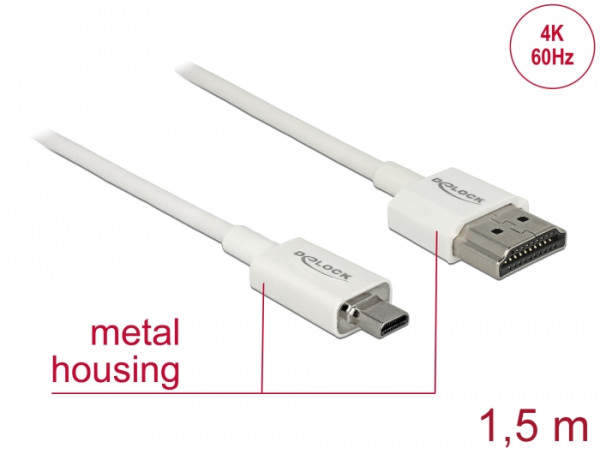 DeLOCK 85150 HDMI-Kabel 1,5 m HDMI Typ A Standard HDMI Typ D Mikrofon Weiß (85150)