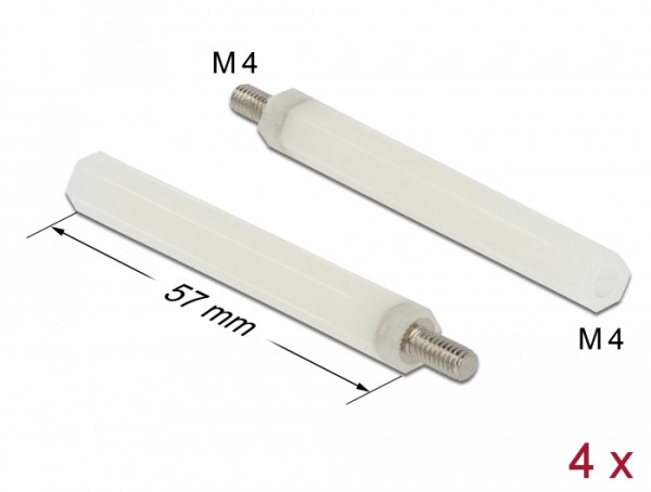 DeLOCK Abstandshalter M4 x M4, Sechskant, Innen / Außen, 57 mm natur 4 Stück (60239)