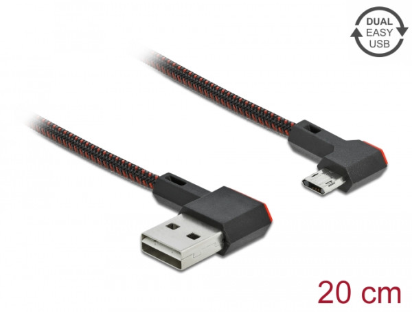 DeLOCK EASY-USB 2.0 Kabel Typ-A Stecker zu EASY-USB Typ Micro-B Stecker gewinkelt links / rechts 0,2 m schwarz (85269)