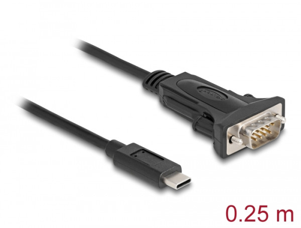 DeLOCK Adapter USB Type-C zu 1 x Seriell RS-232 D-Sub 9 Pin Stecker mit Schrauben 0,25 m (64125)