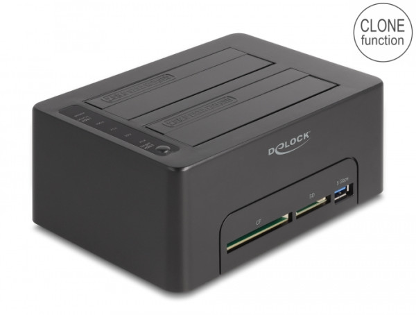 DeLOCK USB Dual Dockingstation für 2 x SATA HDD / SSD mit Klon Funktion und Card Reader + zusätzlichem USB Port (64183)