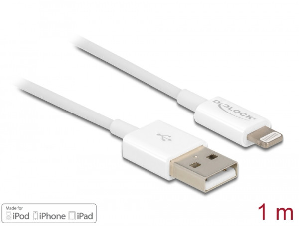 DeLOCK USB Daten- und Ladekabel für iPhone, iPad, iPod weiß 1 m (83000)