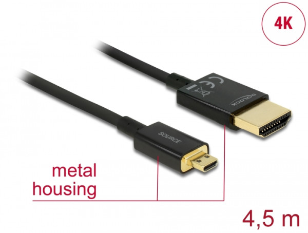 DeLOCK HDMI-A/HDMI Micro-D, 4.5 m HDMI-Kabel 4,5 m HDMI Typ A Standard HDMI Typ D Mikrofon Schwarz (84785)