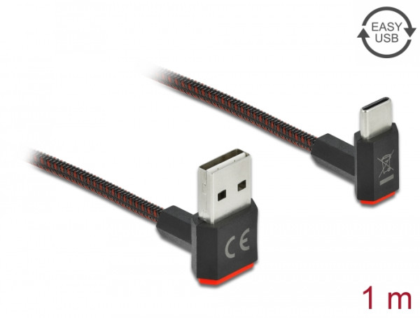 DeLOCK EASY-USB 2.0 Kabel Typ-A Stecker zu USB Type-C™ Stecker gewinkelt oben / unten 1 m schwarz (85276)