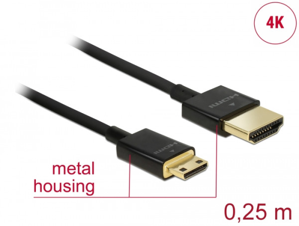 DeLOCK 85118 HDMI-Kabel 0,25 m HDMI Typ A Standard HDMI Type C Mini Schwarz (85118)