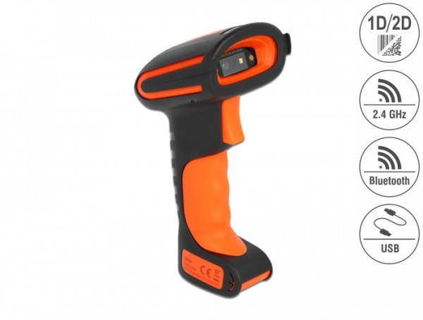 DeLOCK Industrie Barcode Scanner 1D und 2D für 2,4 GHz, Bluetooth oder USB (90507)