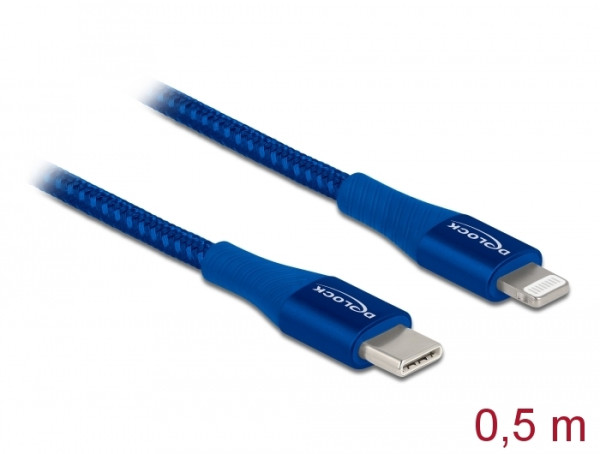 DeLOCK Daten- und Ladekabel USB Type-C zu Lightning für iPhone, iPad und iPod blau 0,5 m MFi (85415)