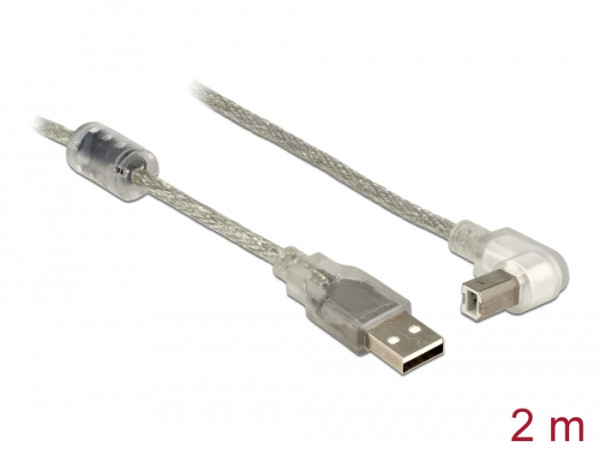 DeLOCK 2m, USB2.0-A/USB2.0-B USB Kabel USB A USB B Silber, Transparent (84814)