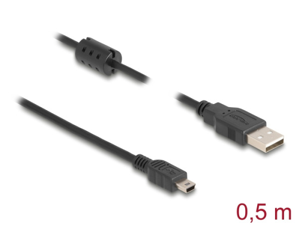 DeLOCK 0.5m, USB 2.0-A/USB 2.0 Mini-B USB Kabel 0,5 m USB A Mini-USB B Schwarz (84911)