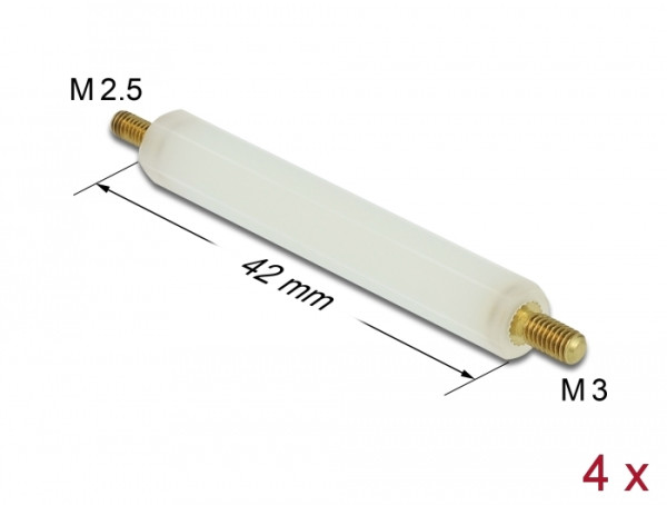 DeLOCK Abstandshalter M2.5 x M3, Sechskant, Außen / Außen, 42 mm natur 4 Stück (60238)