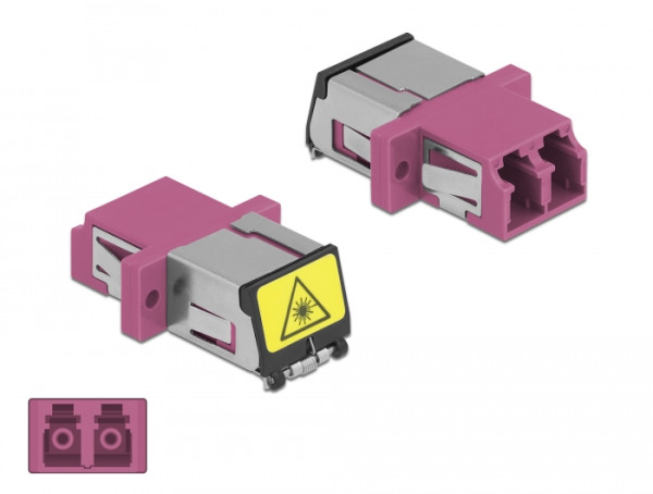 DeLOCK LWL Kupplung mit Laserschutzklappe LC Duplex Buchse zu LC Duplex Buchse Multimode violett (86901)