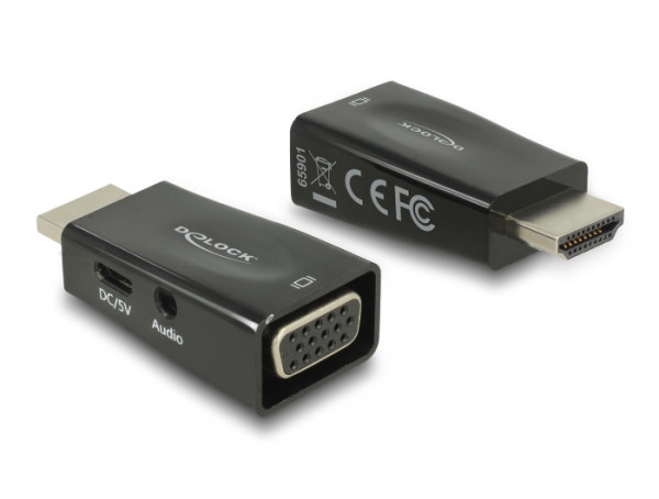 DeLOCK 65901 Kabeladapter HDMI A VGA & 3.5 mm Audio Schwarz (65901)