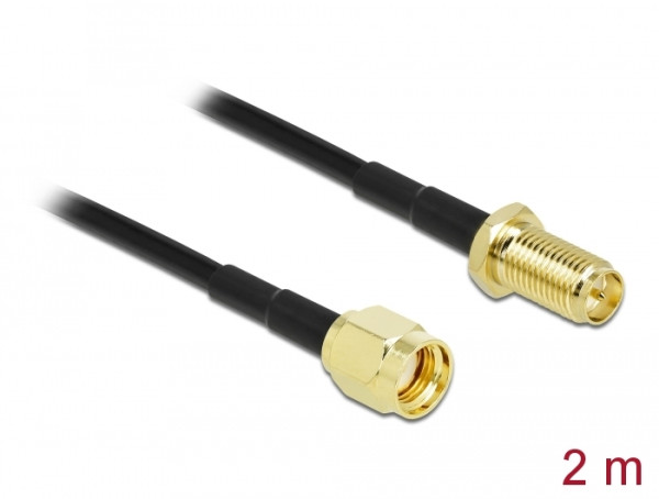 DeLOCK Antennenkabel RP-SMA Stecker zu RP-SMA Buchse LMR/CFD100 2 m low loss (90445)