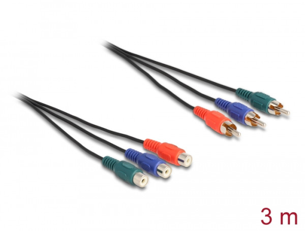 DeLOCK Cinch RGB Verlängerungskabel 3 x Stecker zu 3 x Buchse 3 m (85370)